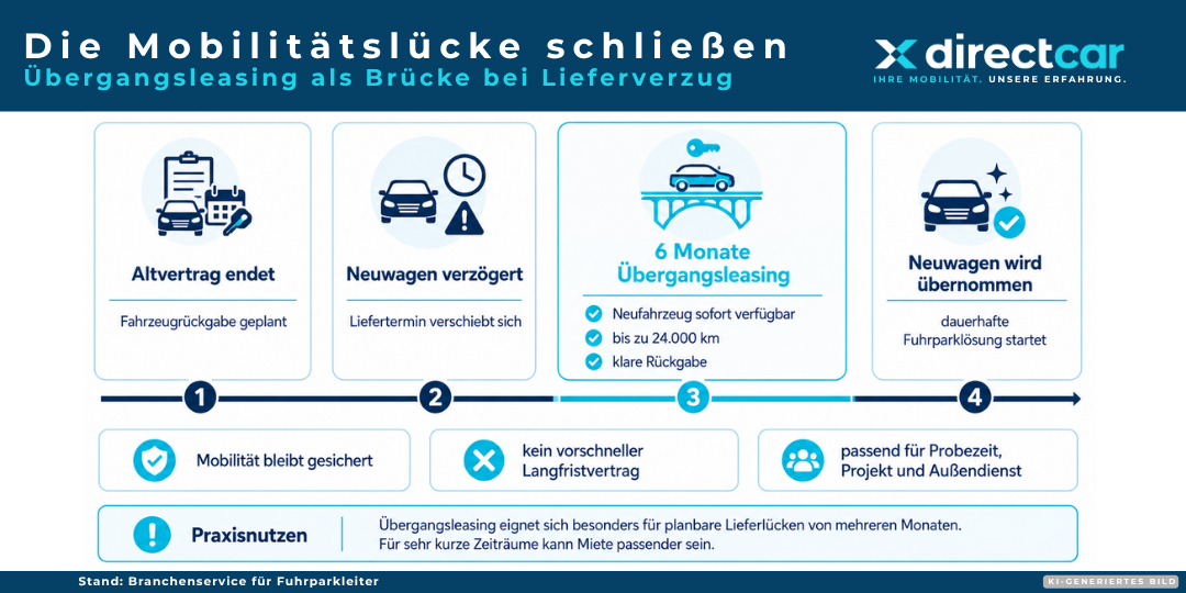 Übergangsleasing überbrückt die Zeit zwischen Vertragsende und verspäteter Neuwagenauslieferung